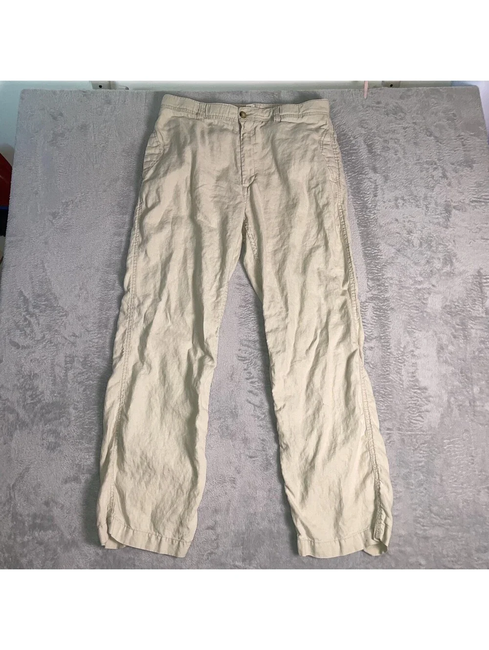 Vintage Old Navy Linen Pants Mens 36x34 Beige Relaxed Straight Leg Coastal Beach
